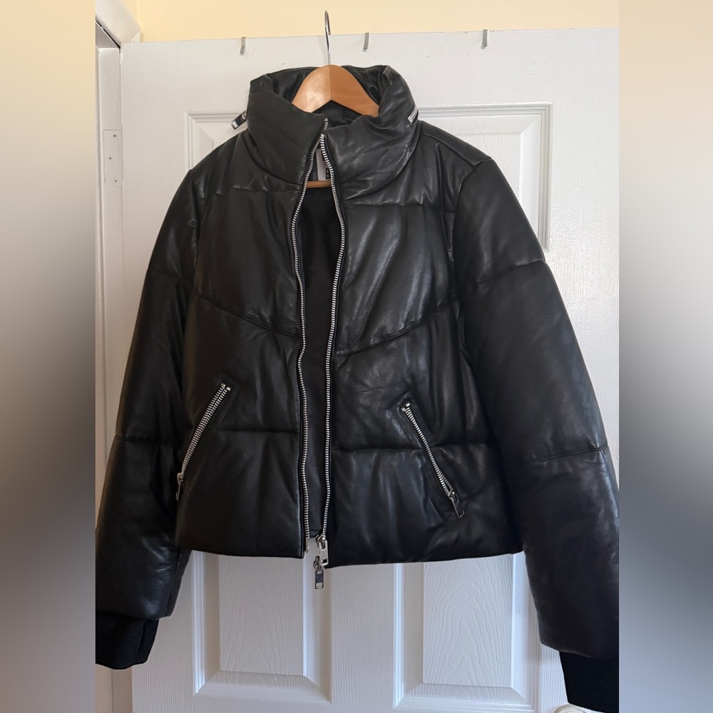 Walter Baker Edwina Leather Puffer Jacket, Black View 4